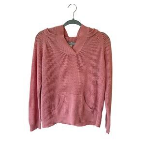 Shirt 469 Long Sleeve Open Knit Kangaroo Pocket Hoodie Sweater Pink Women Large
